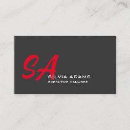 Modern Professionell Monogrammed Plain Red Grått Visitkort