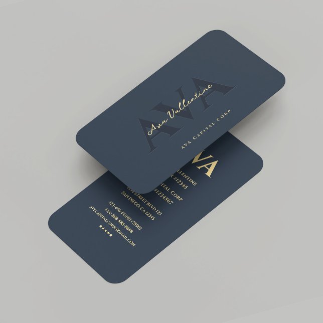 Modern Professionell Mörk blått Guld Monogram Visitkort (Modern Professional Dark Blue Gold Monogram Business Card
)