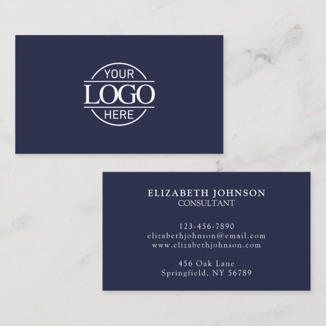 Modern Professionell Navy Blue Company Logotyp Visitkort (Fram/baksida)