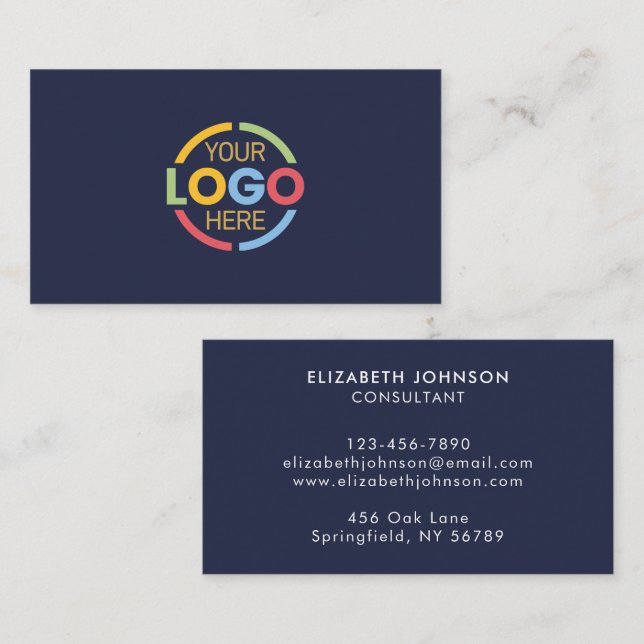 Modern Professionell Navy Blue Company Logotyp Visitkort (Fram/baksida)
