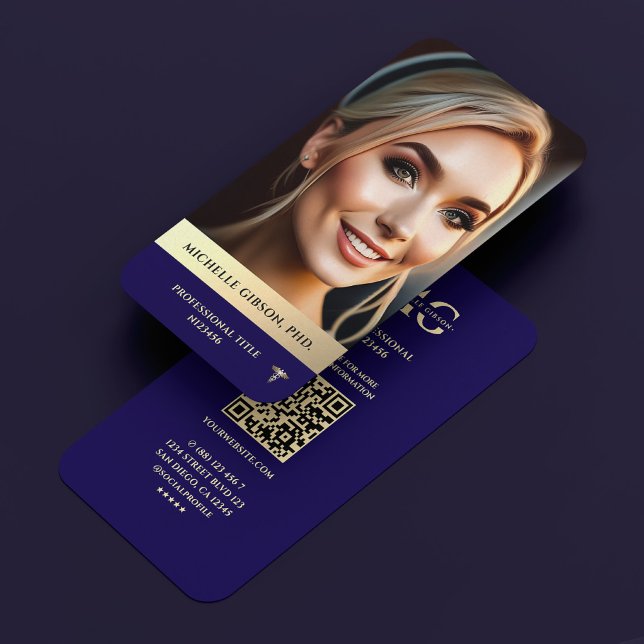 Modern Professionell Photo Mörk blått Faux Gol Visitkort (Modern Professional Photo Elegant Dark Blue Gold Business Card
)