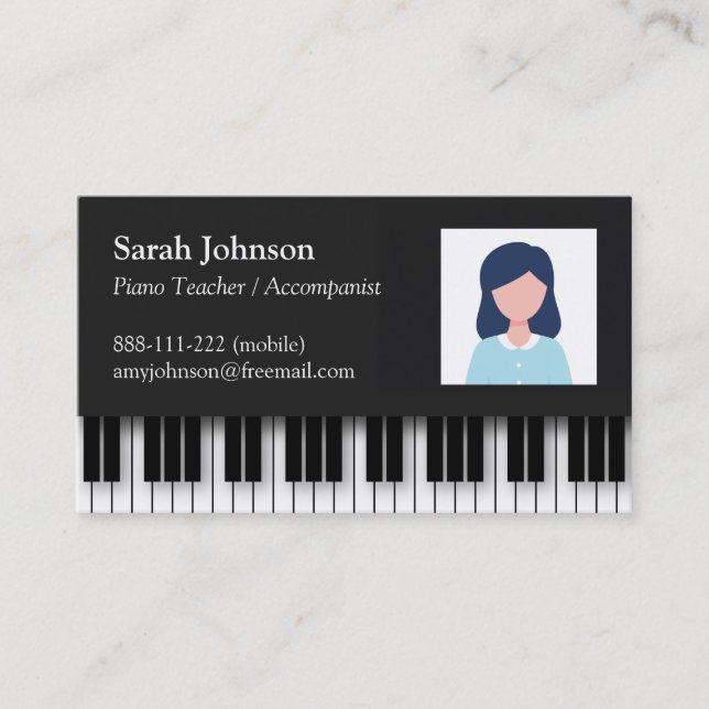 Modern Professionell Piano Teacher Photo Visitkort (Framsida)
