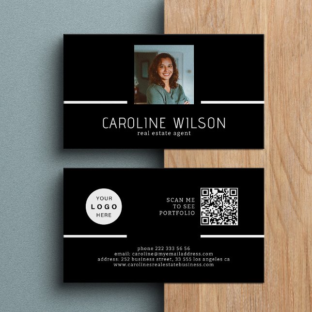 Modern professionell QR CODE-logotyp, fotosvart Visitkort (Skapare uppladdad)