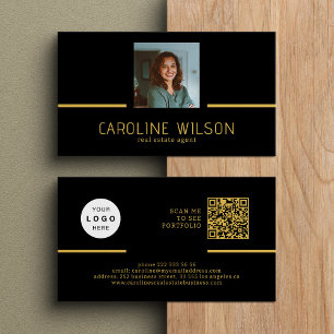 Modern professionell QR CODE-logotyp, guld svart Visitkort
