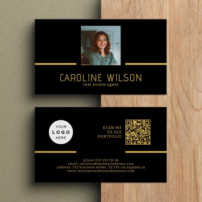 Modern professionell QR CODE-logotyp, guld svart Visitkort (Skapare uppladdad)