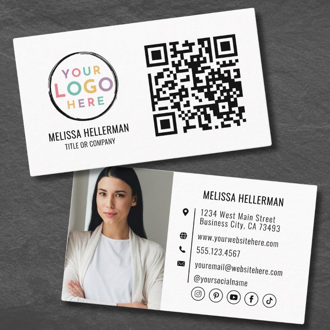 Modern Professionell QR-kodfoto till Logotypen Visitkort (Modern Professional QR Code Photo Your Logo Business Card)