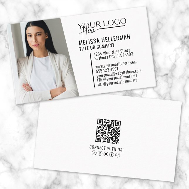 Modern Professionell QR-kodsfoto-Logotyp Visitkort (Modern Professional QR Code Photo Logo Business Card)