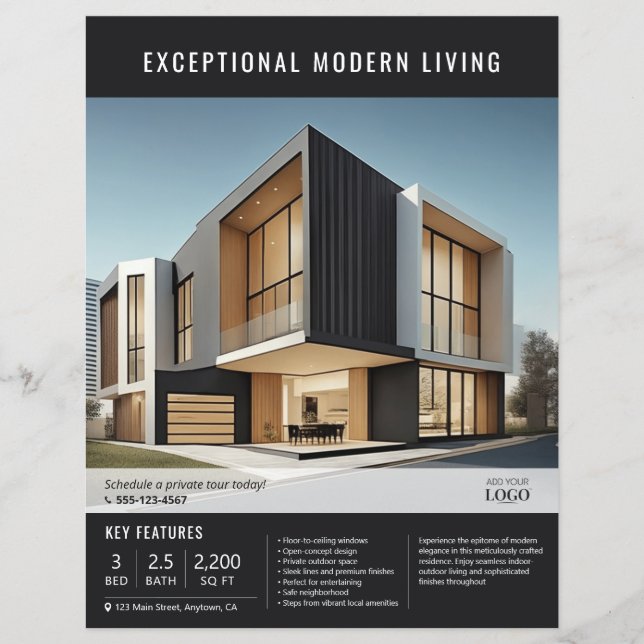 Modern Professionell Real Gods Egendom Listing Reklamblad (Framsidan)