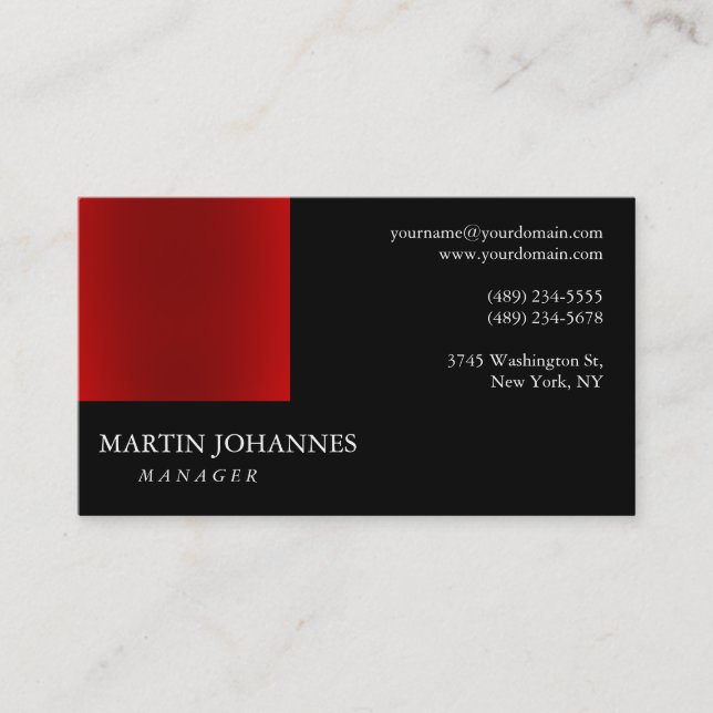 Modern Professionell Red Black Plain Affärskort Visitkort (Framsida)