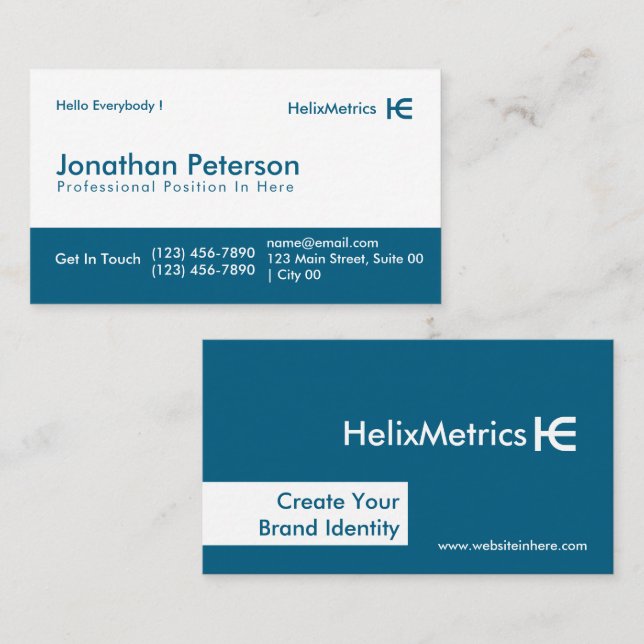 Modern Professionell Ren Blå Vit HelixMetrics Visitkort (Fram/baksida)