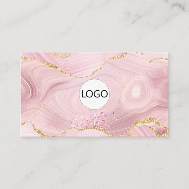 Modern Professionell  Rosa Agate Logotyp QR-kod Visitkort (Framsida)