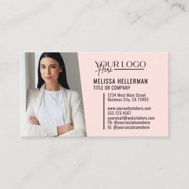 Modern professionell rosa QR-kod foto logotyp Visitkort (Framsida)