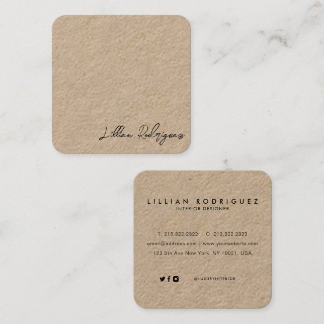 Modern Professionell Rustic Kraft Black Namnteckni Fyrkantigt Visitkort (Fram/baksida)