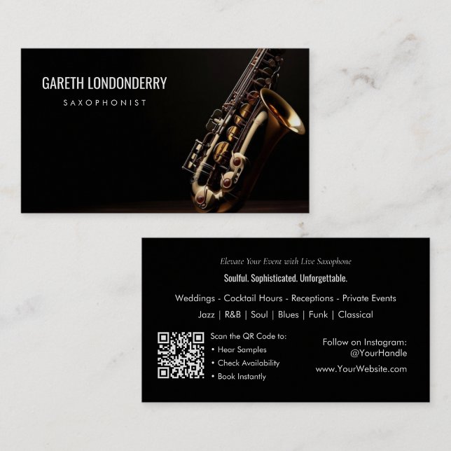 Modern Professionell-saxophonist-musiker QR-kod Visitkort (Modern Professional Saxophonist Musician QR Code Business Card)