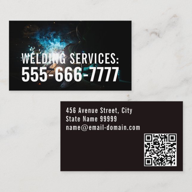 Modern Professionell Silver Metall Welder QR-kod Visitkort (Fram/baksida)