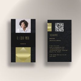 Modern Professionell Sleek Black Guld Photo QR-kod Visitkort