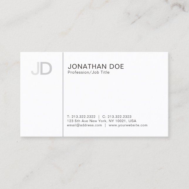 Modern Professionell Snyggt Monogram White Plain Visitkort (Framsida)