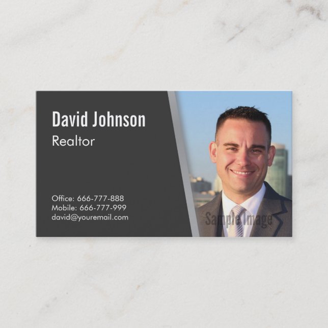 Modern professionell svart fastighetsmäklare foto visitkort (Framsida)