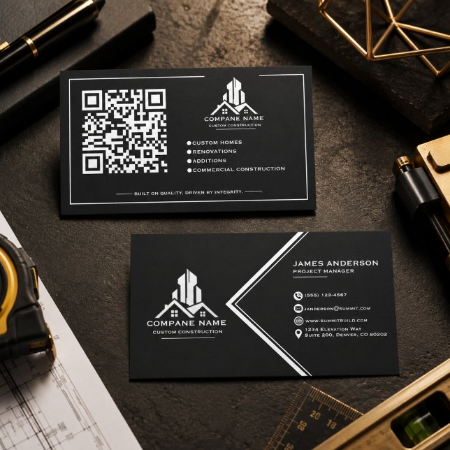 Modern Professionell Svart Guld Konstruktion  Visitkort (Modern Professional Black Gold Construction Business Card
)