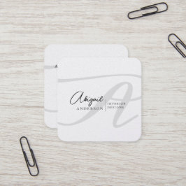 Modern Professionell, svart och vitt Monogram Fyrkantigt Visitkort
