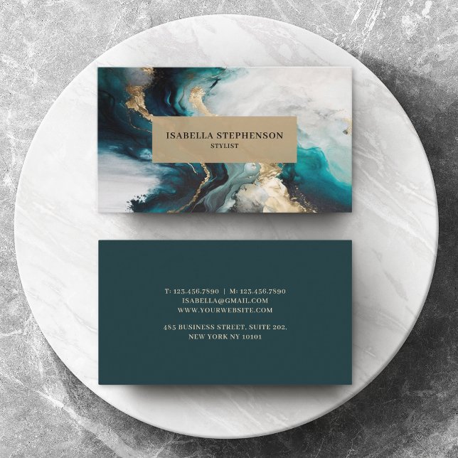 Modern Professionell Teal Guld Abstrakt Design Visitkort (Skapare uppladdad)
