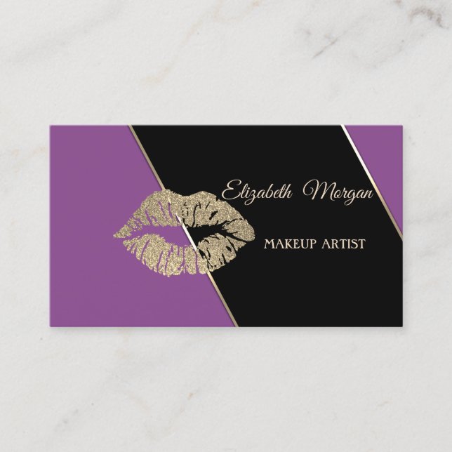 Modern Professionell Violet Rand Glittery Läppar Visitkort (Framsida)