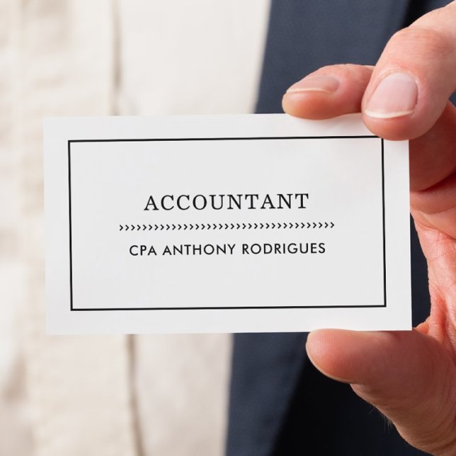 Modern Professionell Vit Redovisning Affärs Kort (Front of card shown in 3.5 x 2.0 inch, customize the back  with your name, phone, email, address.)