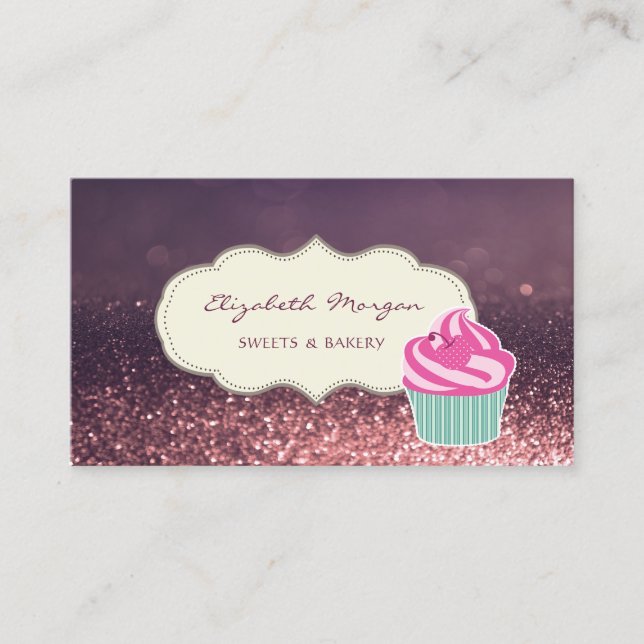 Modern Proffesionell, Glitter Bokeh, Cupcake Bager Visitkort (Framsida)