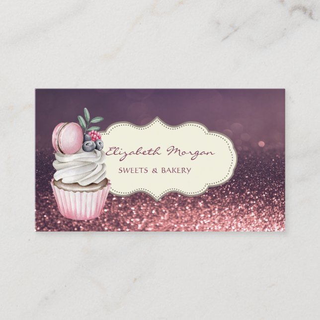 Modern Proffs,Glitter Bokeh,Cupcake Macaron Visitkort (Framsida)