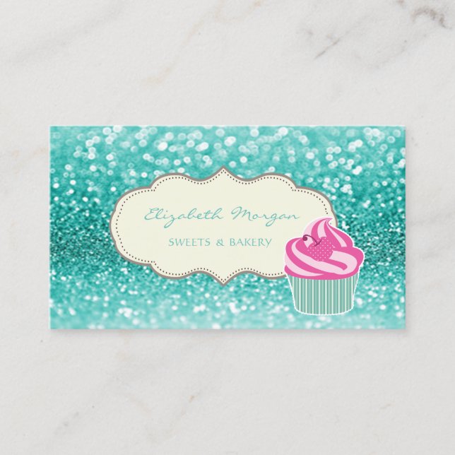 Modern Proffs,Glitter Bokeh,Cupcake Visitkort (Framsida)