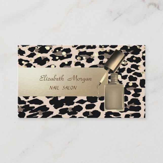 Modern Proffs, Konfetti, Nagellack, Leopard Visitkort (Framsida)