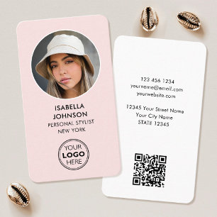 Modern profilfotoLogotyp QR-kod Rosa Visitkort