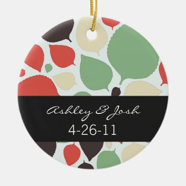 Modern prydnad för lövbakgrundsbröllop julgransprydnad keramik (Framsidan)