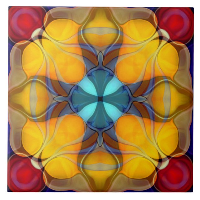 Modern, prydnadsföremål, elegant, gult, teal, rött kakelplatta (Framsidan)