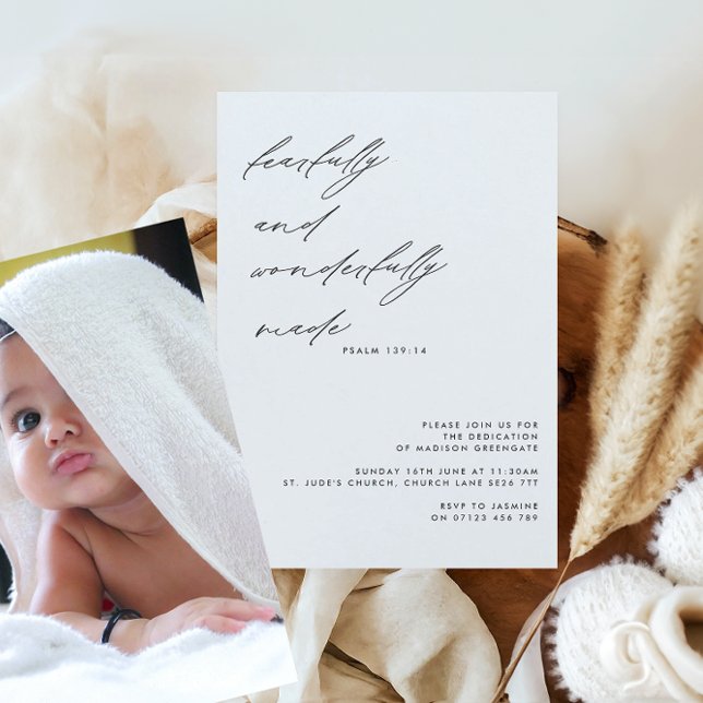 Modern Psalm 139 Baby Dedication Photo Inbjudningar (Skapare uppladdad)