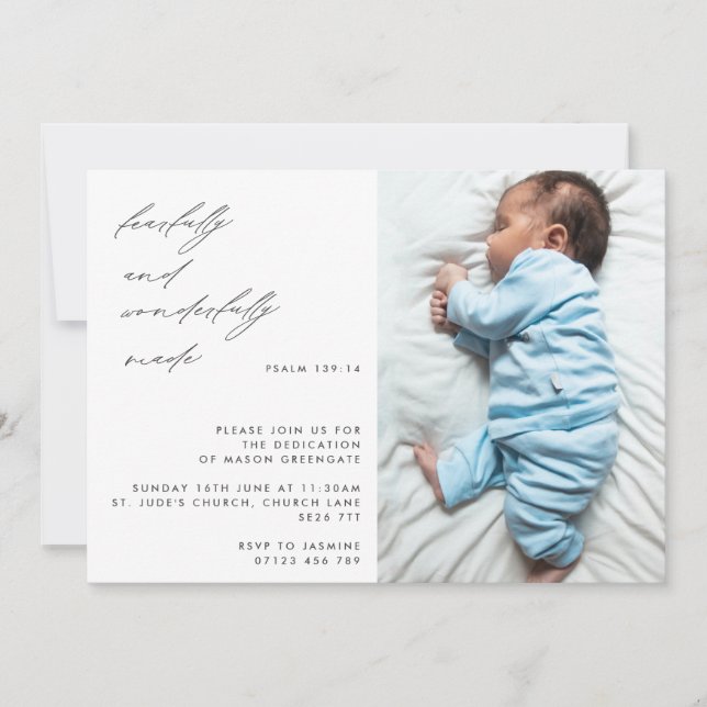 Modern Psalm 139 Baby Dedication Photo Inbjudningar (Framsida)