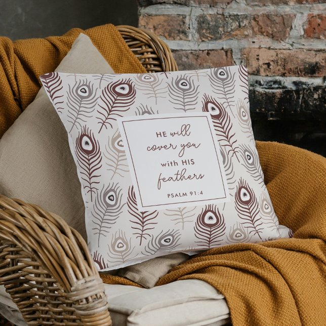 Modern Psalm 91:4 Anpassningsbar Prayer Keepsaké G Kudde (Modern Christian prayer pillow with Psalm 91:4 and a heartfelt poem.)