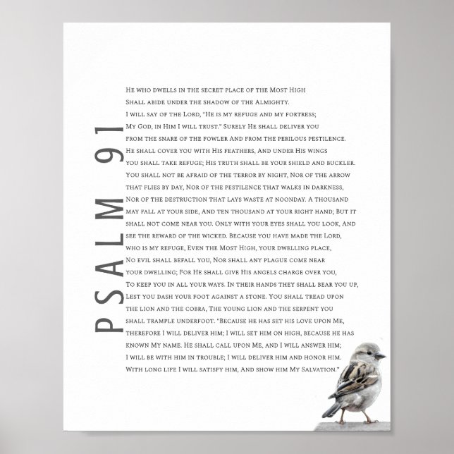 Modern Psalm 91 Bibelvers Kristet Fågelkonst Poster (Framsidan)