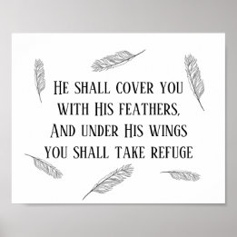 Modern Psalm 91 Bible Art Feathers Christian Sign Poster