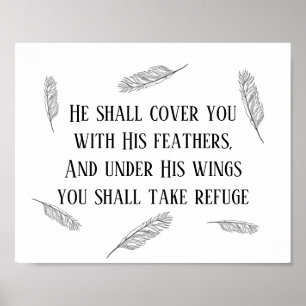 Modern Psalm 91 Bible Art Feathers Christian Sign Poster