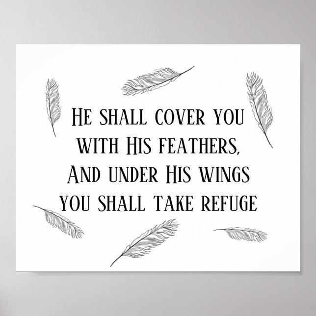 Modern Psalm 91 Bible Art Feathers Christian Sign Poster (Framsidan)