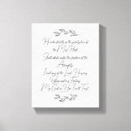 Modern Psalm 91 Svart och Vita Blad Kristna Canvastryck