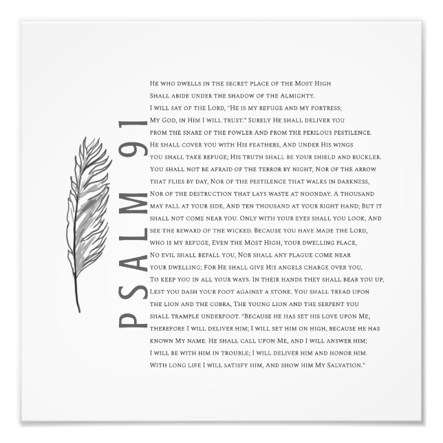Modern Psalm 91 Svart och Vitt Fjäder Bibel Skylt (Framsidan)