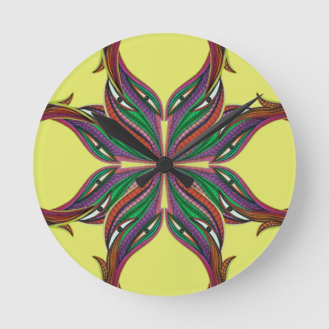 Modern psykedelisk mandala-kors rund klocka (Framsida)