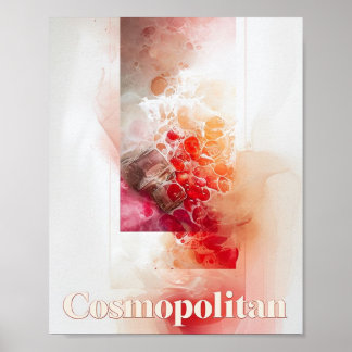 Modern Pub Decor, Cosmopolitan Watercolor Cocktail Poster
