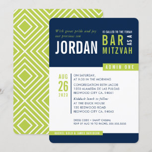 MODERN PUB MITZVAH coola fet block marin lime grön Inbjudningar