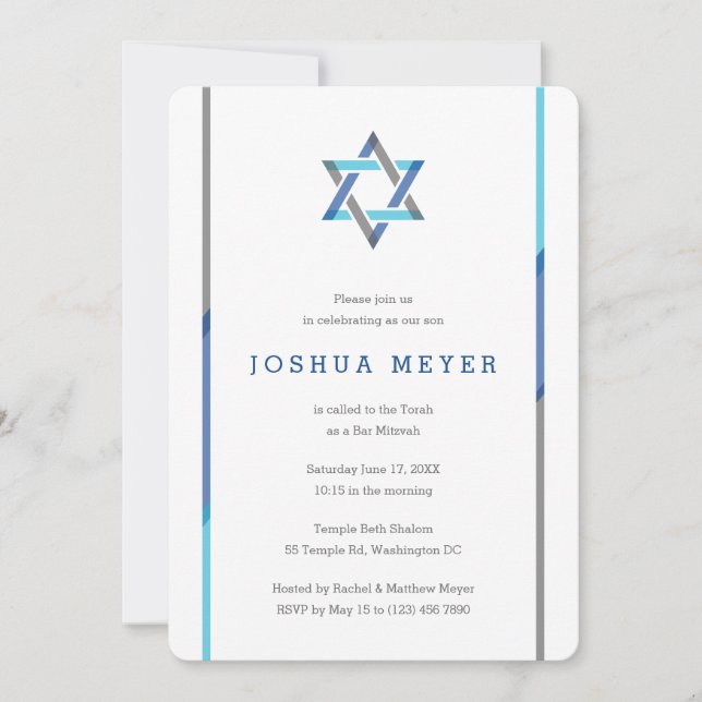 Modern Pub Mitzvah-inbjudan | Blått + Teal Inbjudningar (Framsida)