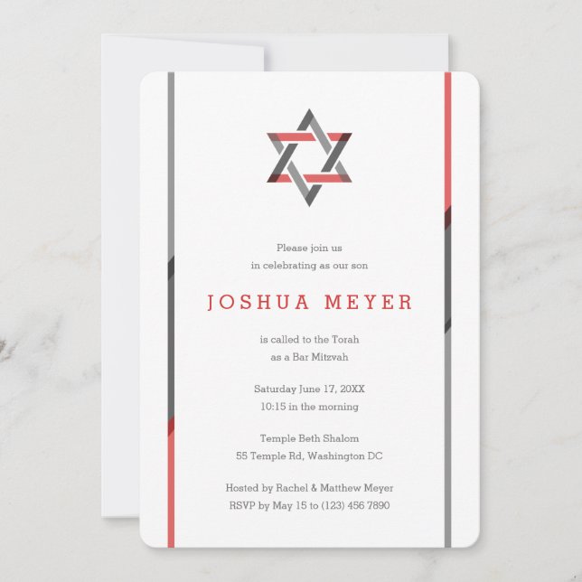 Modern Pub Mitzvah-inbjudan | Röd + svart Inbjudningar (Framsida)