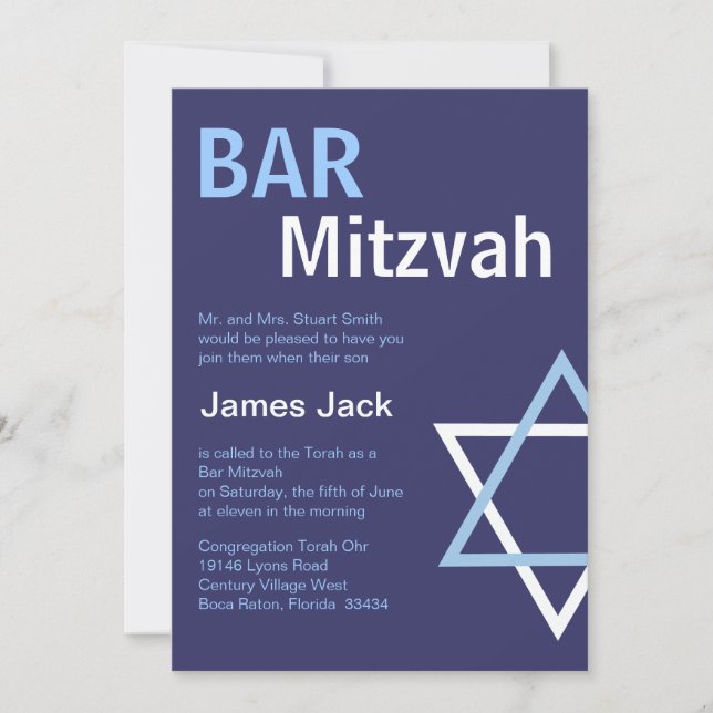 Modern Pub Mitzvah-inspiration - Mörk blått Inbjudningar (Framsida)