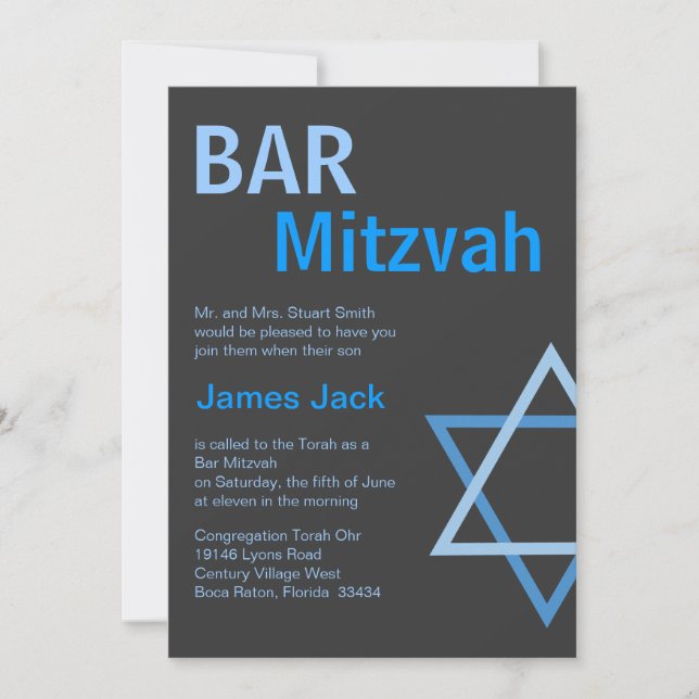Modern Pub Mitzvah Invitiation- Blue & Grått Inbjudningar (Framsida)